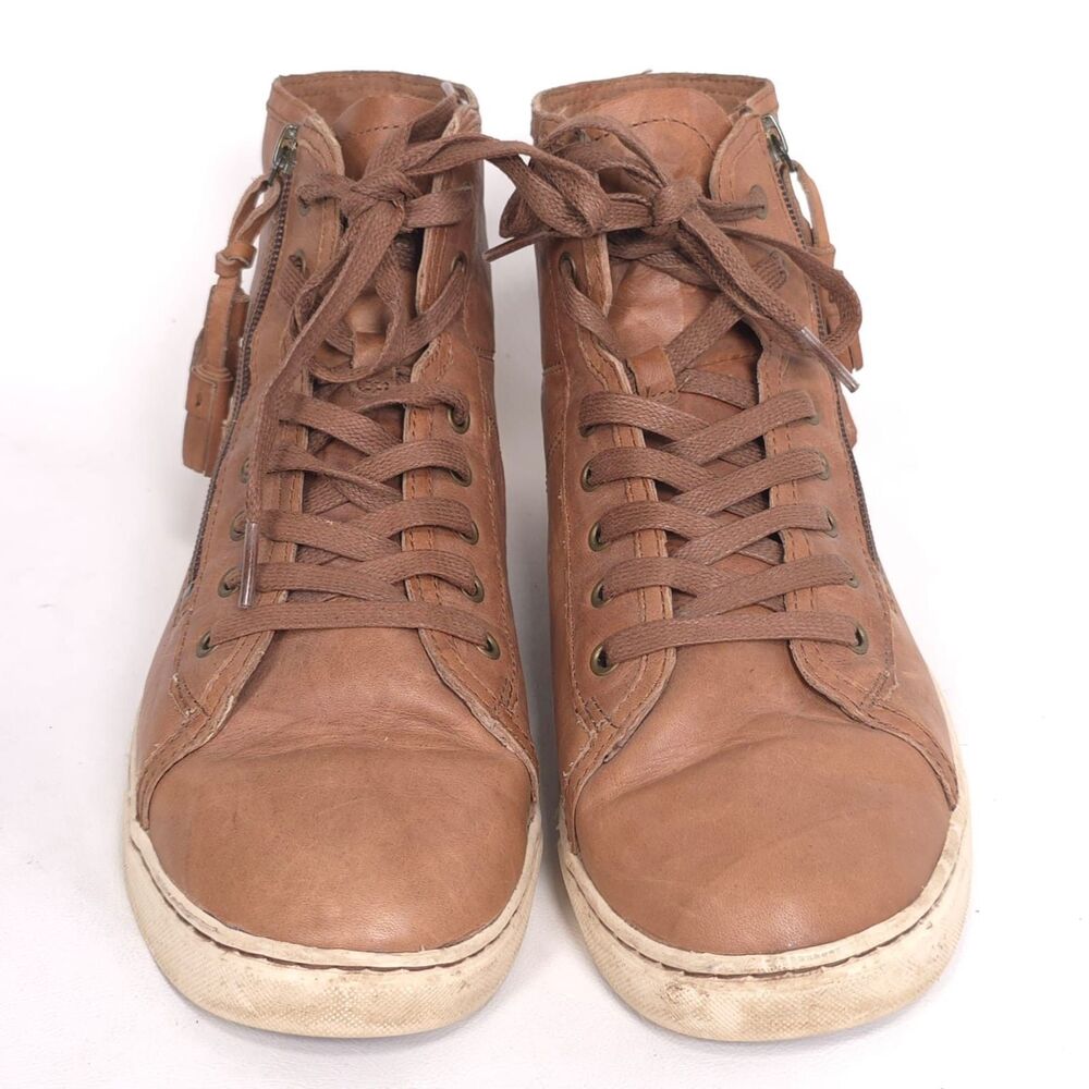 UGG Women's Sneakers 9.5 Brown Leather High Top Tassel Zip Lace‎ Up Casual